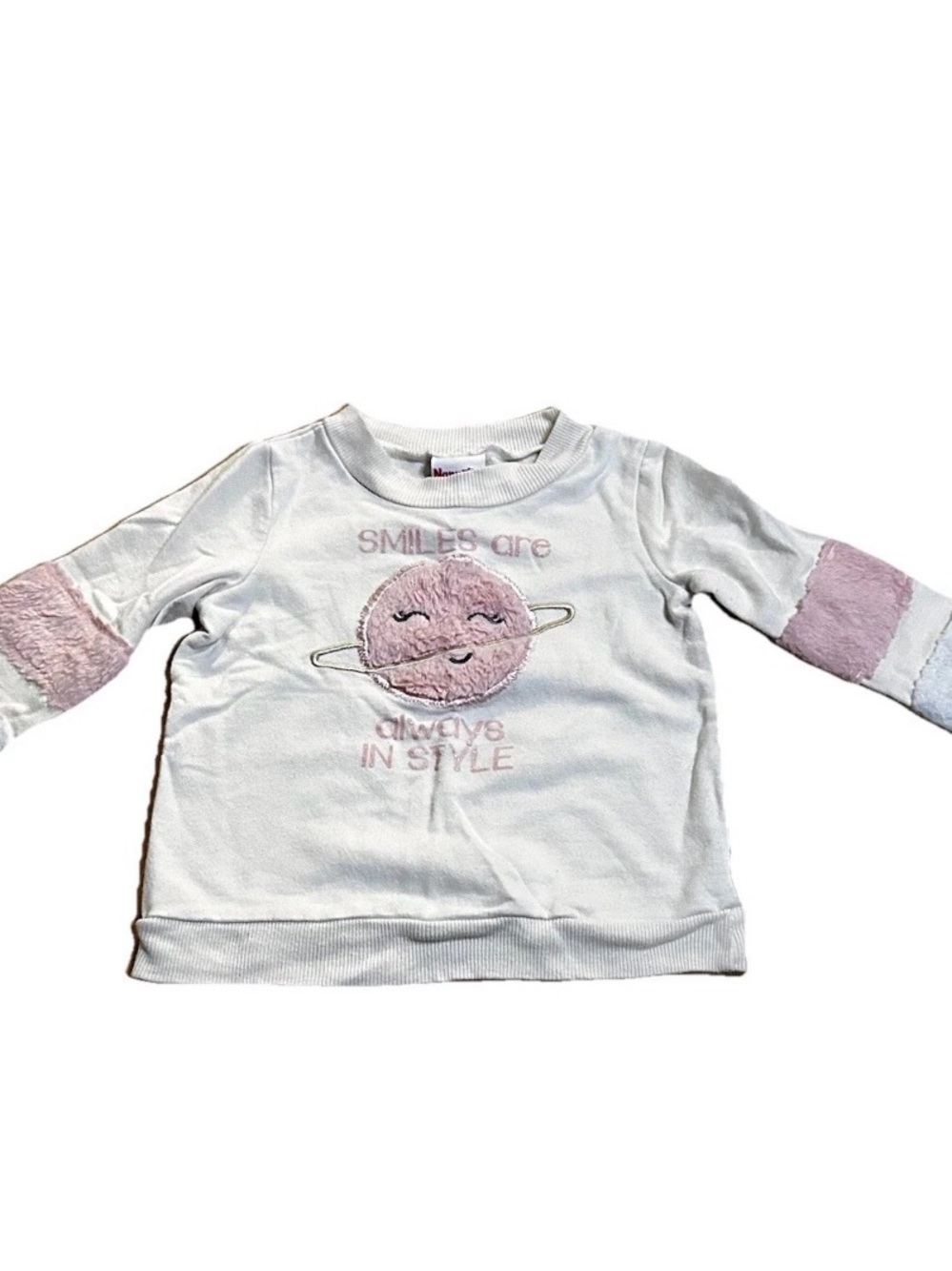 Nannette Kids White and Pink Smiley Planet Sweatshirt w cute fleeced details